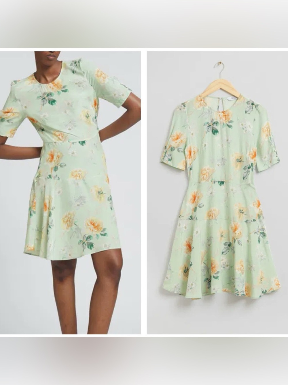 & Other Stories Mint Green Floral Mini Dress